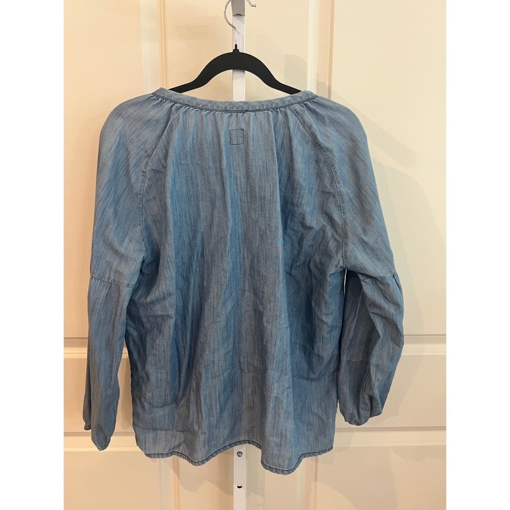 JAG Jeans Womens XS Blue Chambray Embroidered Tencel Boho Peasant Blouse - Picture 5 of 7